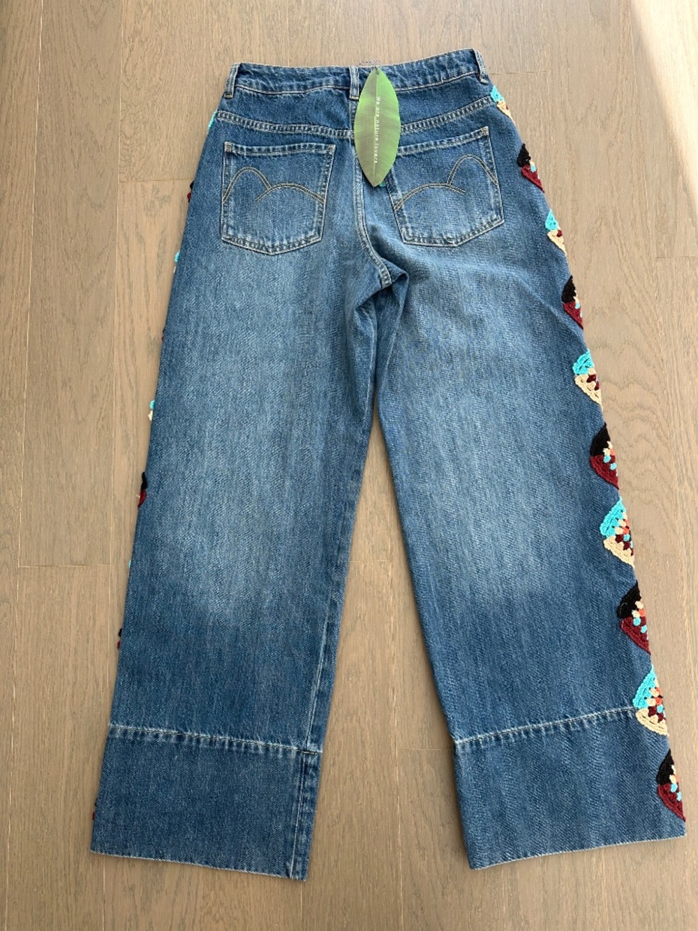Farm Rio Colorful Stripes Crochet Denim Pants Jeans - Size 27 - With tags - Picture 2 of 7